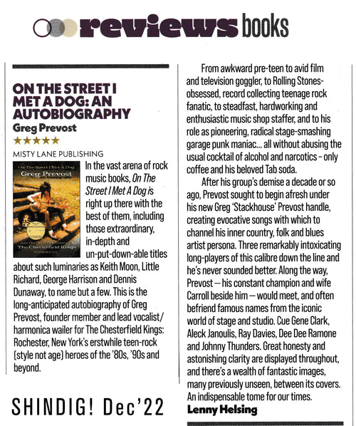 GREG PREVOST /The Chesterfield Kings BOOK "On The Street I Met A Dog"