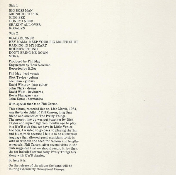 Pretty Things* ‎– Live At Heartbreak Hotel LP 1984